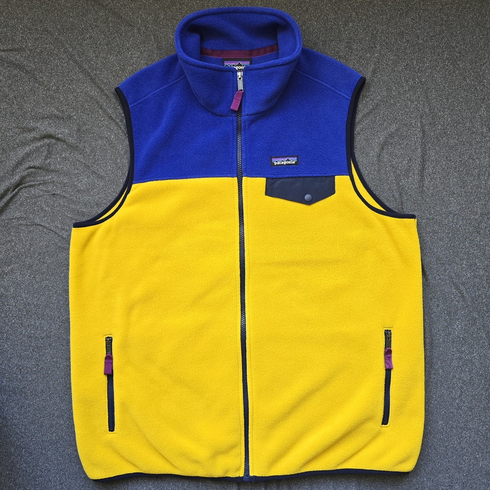 Patagonia Synchilla Lightweigt Fleece Vest Men's Size XL Blue Yellow Full Zip